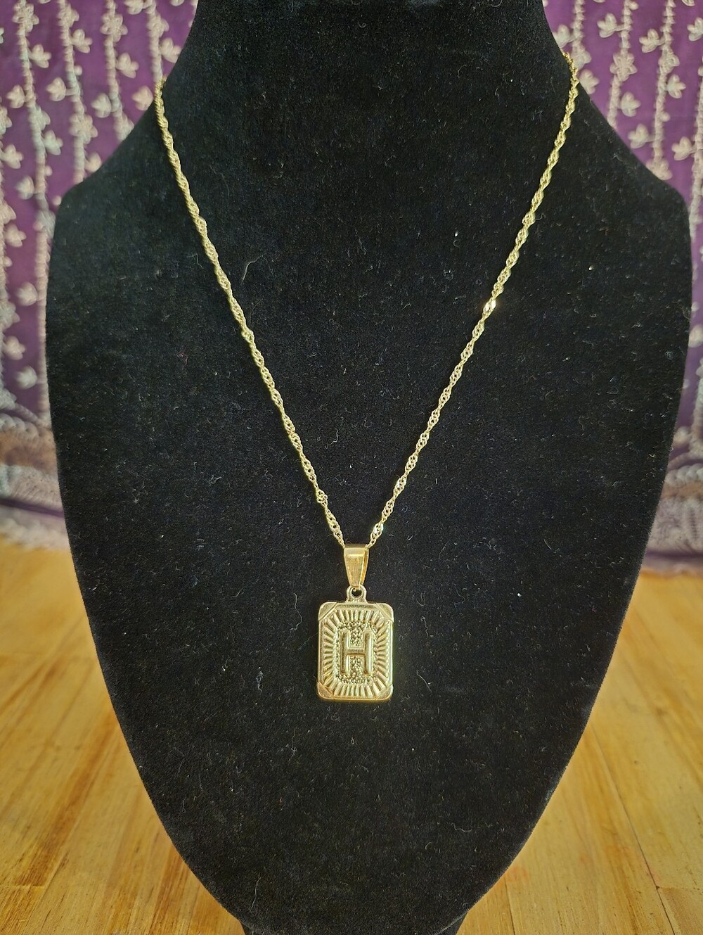 Gold Tone Initial H Pendant Necklace